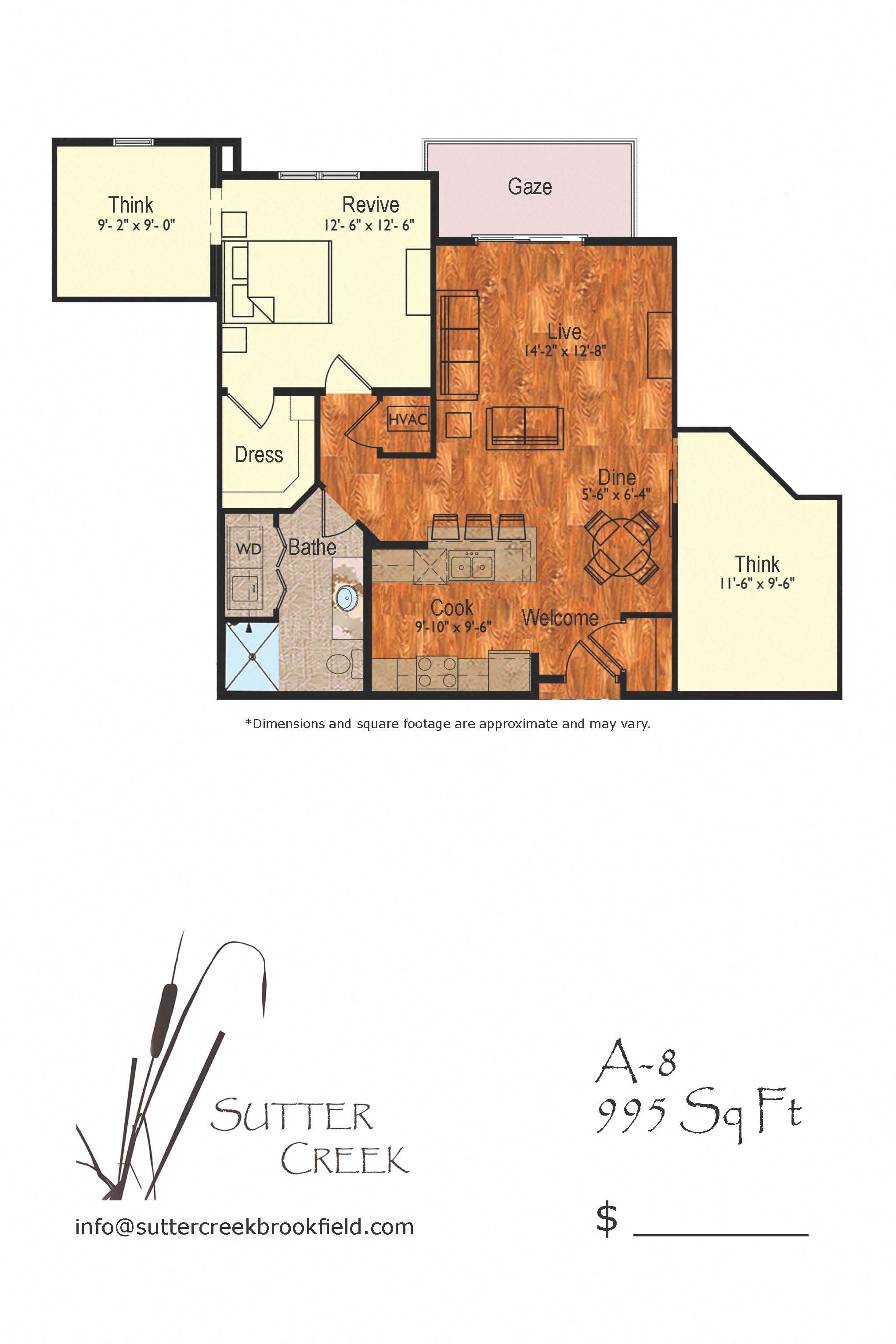 A-8 Floor Plan One bedroom with Den plus Bonus